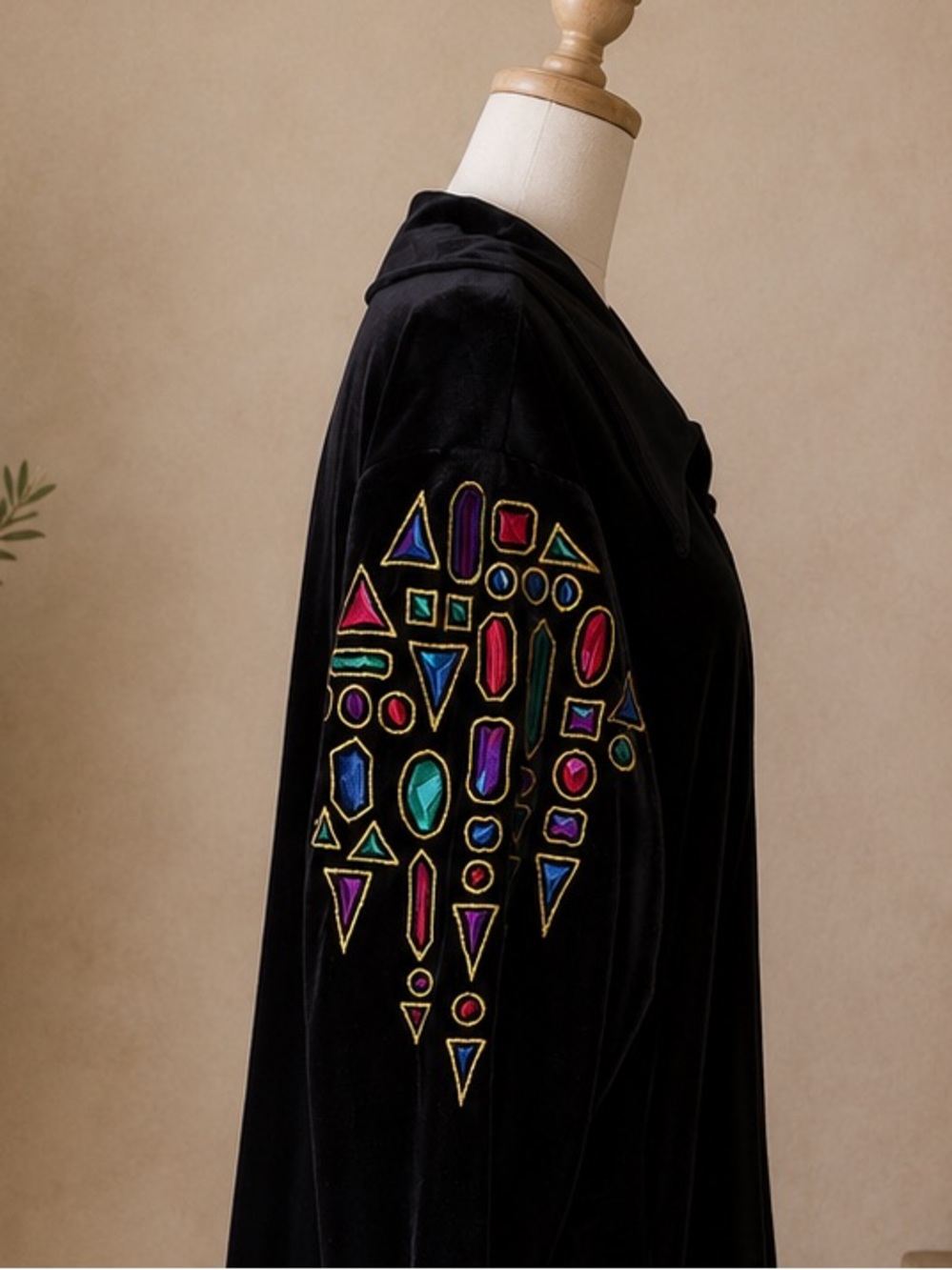 Bob Mackie Wearable Art Velour Zip Jacket 2X Black Embroidered Art To Wear Jewel - Picture 3 of 9